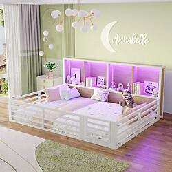 STILVORA Lit d’enfant type daybed 140×200 cm avec protection contre les chutes, étagères latérales et LED