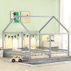STILVORA Lit d'enfant maison 2-en-1 2×90×200 cm avec protection contre les chutes, gris