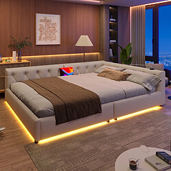 Avis STILVORA Lit de jour en lin avec LED 140x200 cm, Beige