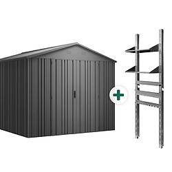 Hoggar – Abri de Jardin Extérieur Pioneer Y90 – Étagère et Supports Inclus – Montage Autoportant – Double Porte Renforcée – Serrure – Colonnes en V – Toit Robuste – 262x303x213cm – 7,94m²