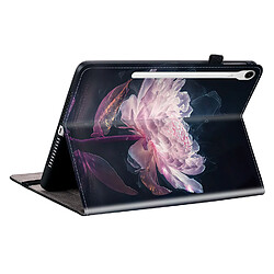 Housse pour Samsung Galaxy Tab S9 Motif Floral avec Support et Porte-Stylet TPU Souple, Noir Rose
