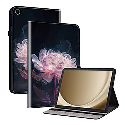 Housse pour Samsung Galaxy Tab A11 Motif Floral avec Support et Porte-Stylet TPU Souple, Noir Rose