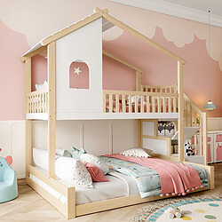 STILVORA Lit d'étage cabane 90×200 + 140×200 cm avec protection contre les chutes, échelle de rangement