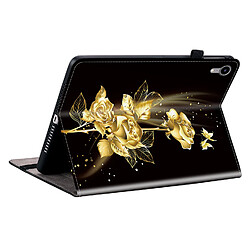 Housse pour iPad Mini 6 Motif Floral avec Support et Porte-Stylet TPU Souple, Noir Or