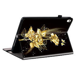Housse pour iPad Air 2019 10.5 Motif Floral avec Support et Porte-Stylet TPU Souple, Noir Or
