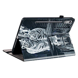 Housse pour Lenovo Tab P12 Motif Floral avec Support et Porte-Stylet TPU Souple, Noir Blanc