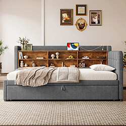 Acheter STILVORA Lit de jour en lin avec lit gigogne 90x200 cm, Gris