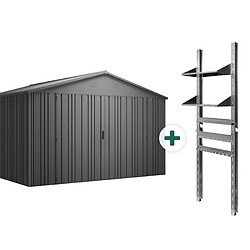 Hoggar – Abri de Jardin Extérieur Pioneer Y130 – Étagère et Supports Inclus – Montage Autoportant – Double Porte Renforcée – Serrure – Colonnes en V – Toit Robuste – 356x350x225cm – 12,46m²