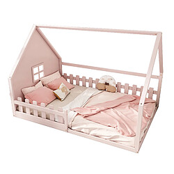 STILVORA Lit d’enfant cabane 140×200 cm avec protection contre les chutes, bois de pin rose