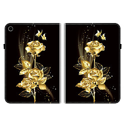 Housse pour Samsung Galaxy Tab A11 Plus Motif Floral avec Support et Porte-Stylet TPU Souple, Noir Or