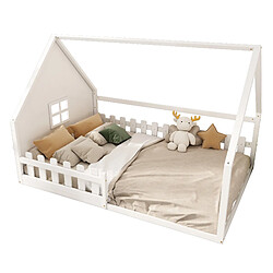 STILVORA Lit d'enfant 140×200 cm style maison avec protection contre les chutes, pin & MDF blanc