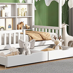 STILVORA Lit de jeu cabane 90×200 cm avec protection anti-chute, étagère arrière et 2 grands tiroirs, blanc