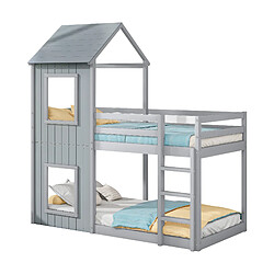 STILVORA Lit d'étage enfant 90×200 cm avec protection anti-chute, échelle et toit cabane, gris