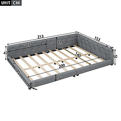 STILVORA Lit de jour en lin avec LED et USB/Type-C 140x200 cm, Gris pas cher