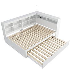 STILVORA Canapé-lit en bois avec prise USB et rangements 140x200 cm, Blanc