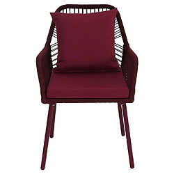 Mendler Lot de 2 chaises de jardin HWC-O12, coussins d'assise/de dossier d'extérieur, tressage en corde d'aluminium ~ bordeaux, housse bordeaux pas cher