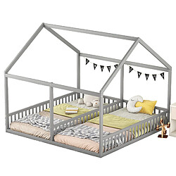 STILVORA Lit d'enfant maison 2-en-1 2×90×200 cm avec protection contre les chutes, gris