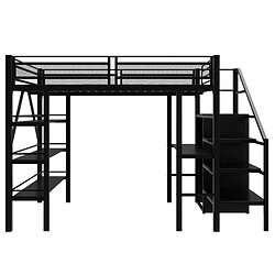STILVORA Lit mezzanine en métal avec étagères et bureau 140x200 cm, Noir