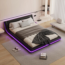 Avis STILVORA Lit au sol en PU avec éclairage LED 140 x 200 cm, Noir