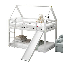 STILVORA Lit d'étage enfant maison 90×200 cm avec protection contre les chutes, échelle et toboggan réversibles