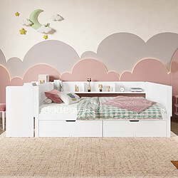 STILVORA Lit d’enfant 90×200 cm avec bureau et protection contre les chutes, 2 tiroirs et étagères, blanc