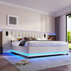 Avis STILVORA Lit rembourré en lin avec LED, 180x200 cm, Beige