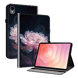 Housse pour Samsung Galaxy Tab S11 Motif Floral avec Support et Porte-Stylet TPU Souple, Noir Rose