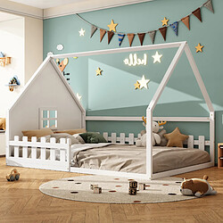 STILVORA Lit d'enfant 140×200 cm style maison avec protection contre les chutes, pin & MDF blanc