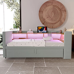 Avis STILVORA Canapé-lit en flanellette avec LED et prises 90/180 x 190 cm, Gris clair
