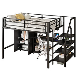 STILVORA Lit haut enfant 140×200 cm avec protection contre les chutes, bureau, armoire et rangements – noir