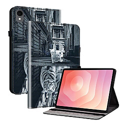 Housse pour Samsung Galaxy Tab S11 Motif Floral avec Support et Porte-Stylet TPU Souple, Noir Blanc