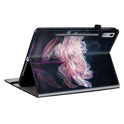 Housse pour Lenovo Tab P12 Motif Floral avec Support et Porte-Stylet TPU Souple, Noir Rose