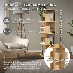 ML-Design Bibliothèque tournante 4 niveaux 16 compartiments beige chêne bois 40x124,5x40 cm étagère pivotante 360 degrés