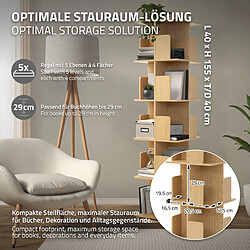 ML-Design Bibliothèque tournante 5 niveaux 20 compartiments beige chêne bois 40x155x40 cm étagère pivotante 360 degrés