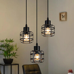 NETTLIFE Suspension Vintage 3 Lampes Métal Noir E14 Rétro Hauteur Réglable