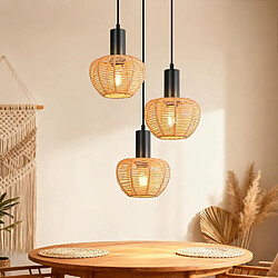NETTLIFE Suspension Rotin Boho 3 Lampes Lustre Vintage Tressé Corde Chanvre