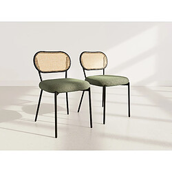 Lisa Design Luciano - lot de 2 chaises cannage - dossier arrondi - en tissu bouclette