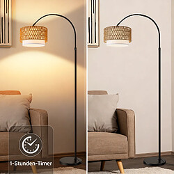 Nettlife Lampadaire arqué rotin bohème - Noir pas cher