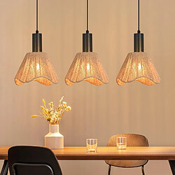 NETTLIFE Suspension Rotin Boho 3 Lampes Lustre Vintage Tressé Chanvre E27