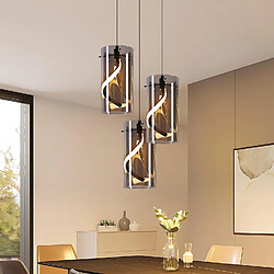 NETTLIFE Suspension LED Vintage 3 Lumières Verre Gris Fumé 23W 3000K Rétro
