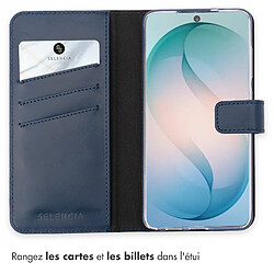 Avis Selencia Étui portefeuille en cuir véritable pour Samsung Galaxy S26 Ultra - Bleu foncé