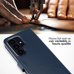 Selencia Étui portefeuille en cuir véritable pour Samsung Galaxy S26 Ultra - Bleu foncé