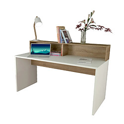 Pegane Table de bureau d'ordinateur coloris Blanc/chêne