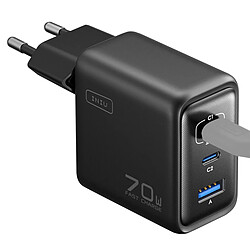 Iniu Chargeur Secteur GaN 70W 2 Ports USB-C PD / USB-A et Prise Pliable Noir