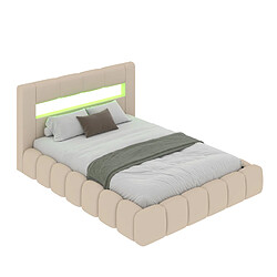 Concept Usine Lit coffre led style nuage 180x200cm en velours beige avec tête de lit et sommier OMAHA pas cher
