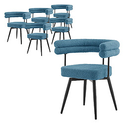 ML-Design Lot de 6 Chaises Pivotantes, Bleu en Tissu Teddy Pieds en métal