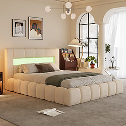 Avis Concept Usine Lit coffre led style nuage 180x200cm en velours beige avec tête de lit et sommier OMAHA