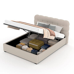 Concept Usine Lit coffre style nuage 140x190cm en velours beige DALLAS