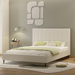 Avis Concept Usine Lit bouclette 160x200cm beige avec tête de lit et sommier CAMBRIDGE