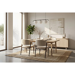 Homy France Lot de 4 chaises salle à manger velours beige pieds effet noyer métal LAMIA